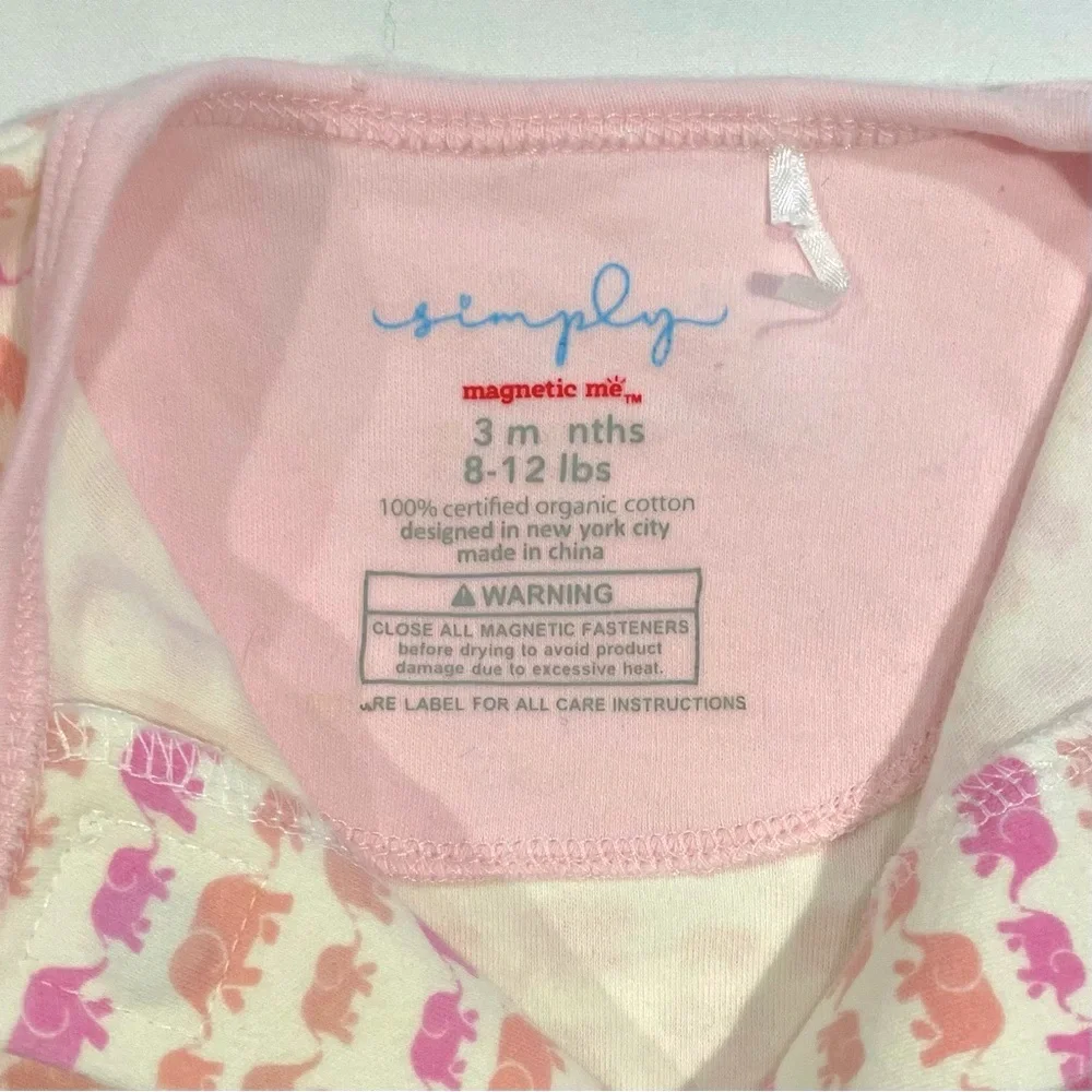Simply Magnetic Me Footie Girls 3M Pink Dancing Elephants Organic Cotton Sleeper